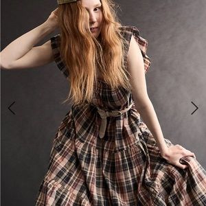 Madewell Flutter Sleeve Tiered Midi Dress Plaid